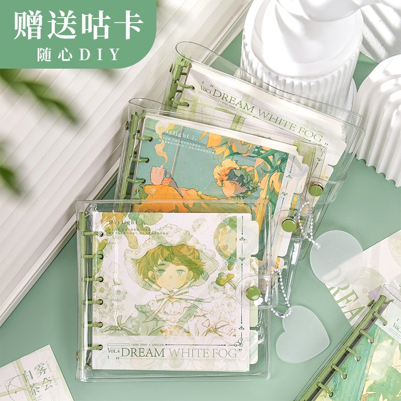 拾光白霧茶會小方本手帳網格活頁本手賬本子女生可愛網紅ins插畫-細節圖2