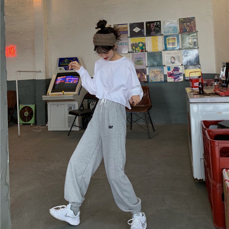 運動束腳褲女春秋ins潮高腰顯瘦薄款直筒寬松哈倫休閑褲-細節圖3