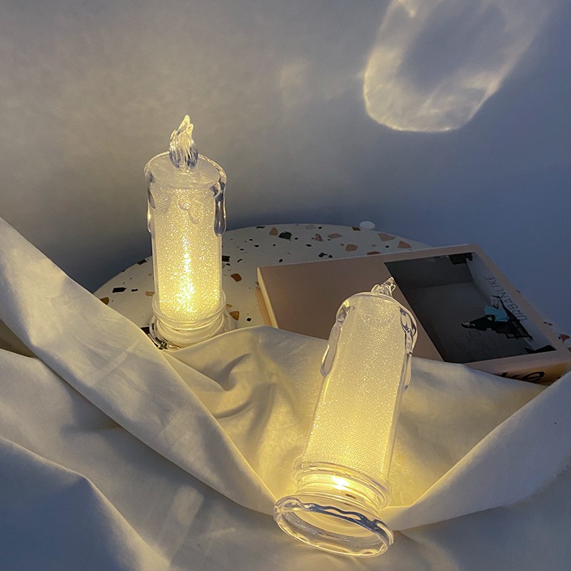 ins風牀頭小夜燈臥室睡眠燈女生網紅創意擺件蠟燭臺燈不插電led燈-細節圖3