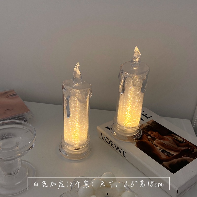 ins風牀頭小夜燈臥室睡眠燈女生網紅創意擺件蠟燭臺燈不插電led燈-細節圖7