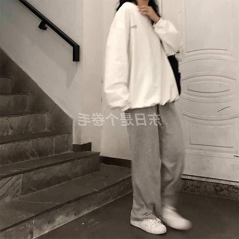 網紅cec休閑運動褲女春秋高腰顯瘦直筒墜感ins拖地闊腿褲-細節圖2