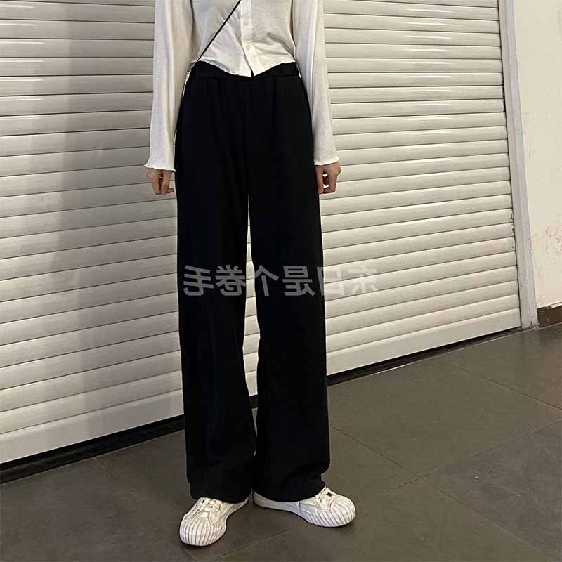 網紅cec休閑運動褲女春秋高腰顯瘦直筒墜感ins拖地闊腿褲-細節圖3
