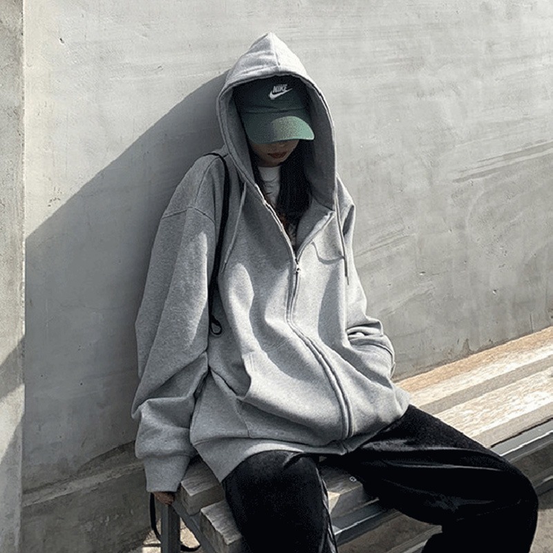 衛衣女春寬松潮ins慵懶風bf早秋薄款cec拉鏈開衫外套-細節圖2