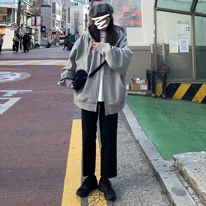 衛衣女春寬松潮ins慵懶風bf早秋薄款cec拉鏈開衫外套-細節圖3