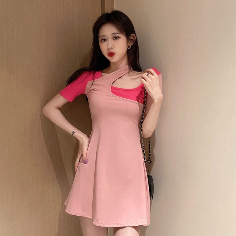 法式掛脖裙子女設計感小眾性感收腰顯瘦假兩件辣妹連衣裙夏高級感-細節圖6
