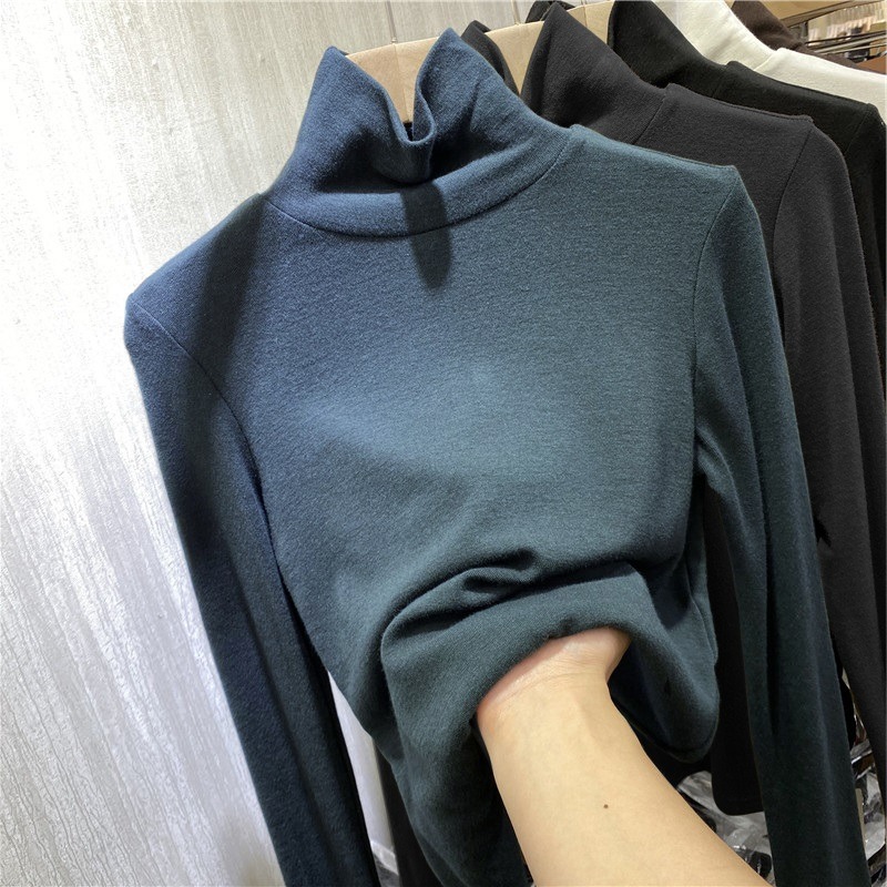 高領打底衫女長袖新款雙面德絨自發熱內搭洋氣保暖純色上衣服-細節圖2