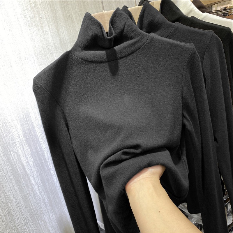 高領打底衫女長袖新款雙面德絨自發熱內搭洋氣保暖純色上衣服-細節圖4
