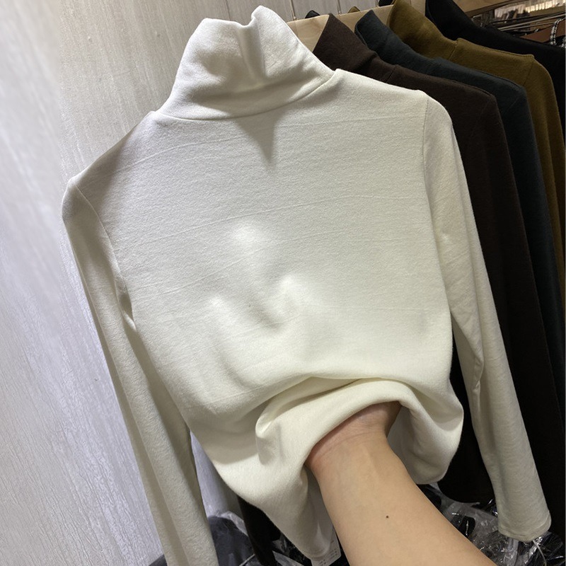 高領打底衫女長袖新款雙面德絨自發熱內搭洋氣保暖純色上衣服-細節圖5