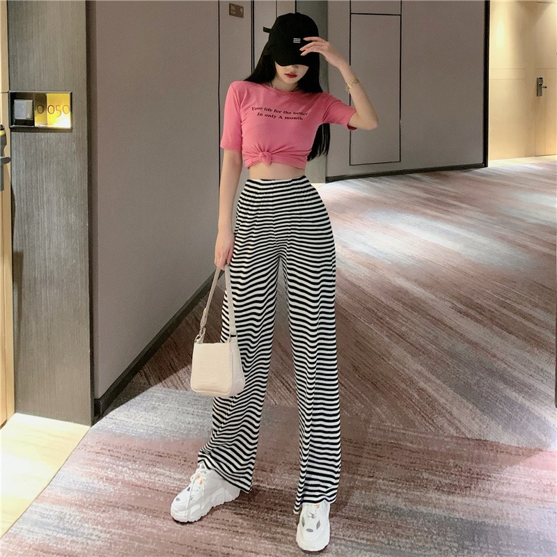網紅時尚休閑兩件套女夏ins潮泫雅風短袖t恤闊腳長褲運動套裝-細節圖2