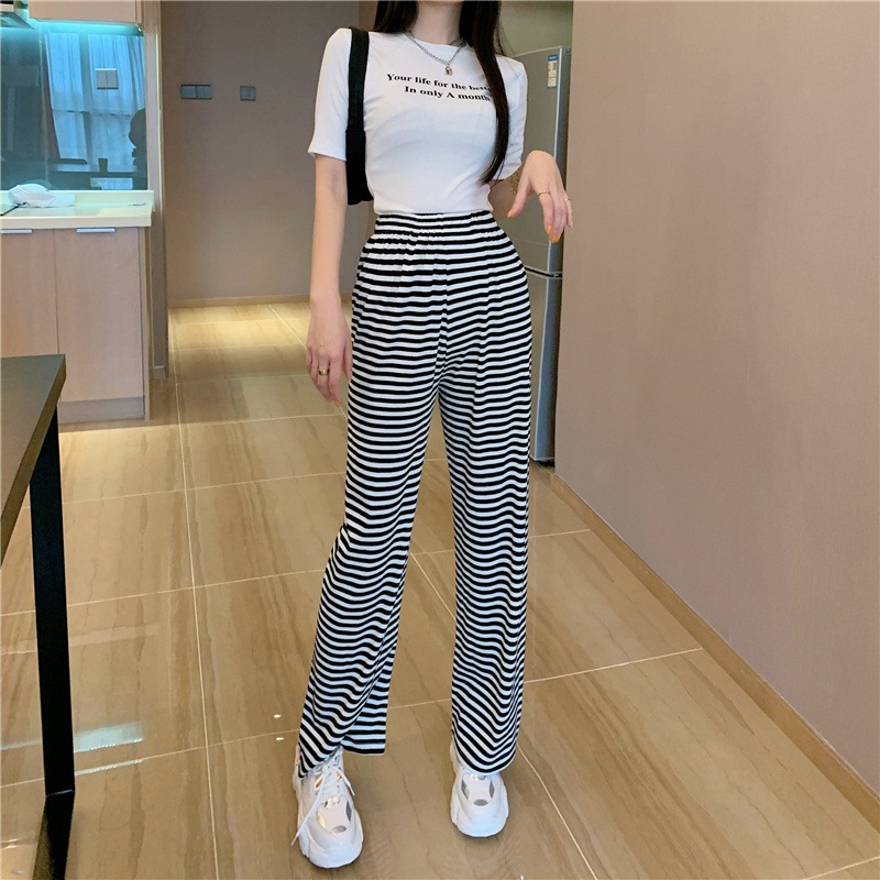 網紅時尚休閑兩件套女夏ins潮泫雅風短袖t恤闊腳長褲運動套裝-細節圖4