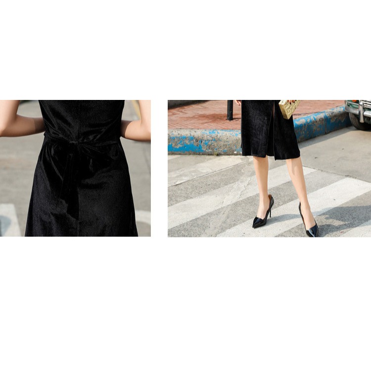 吊帶連衣裙女夏季新款韓版性感開叉內搭禮服絲絨打底赫本小黑裙潮-細節圖10