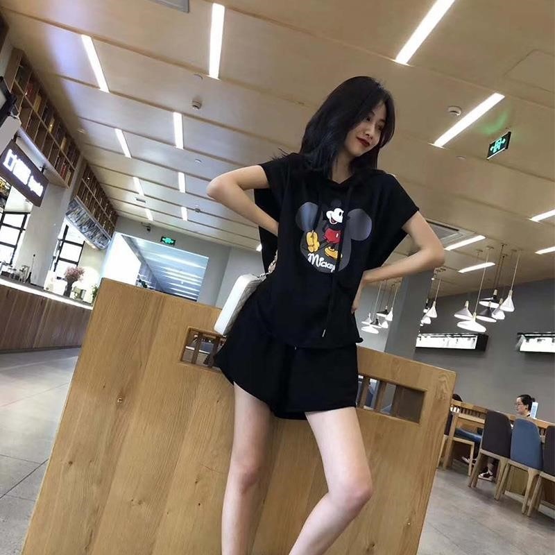 運動休閑網紅兩件套女夏季寬松短袖衛衣闊腿短褲跑步套裝-細節圖4