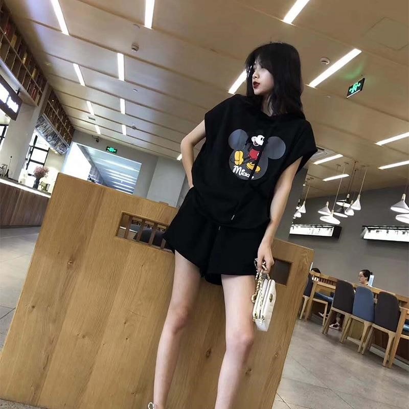 運動休閑網紅兩件套女夏季寬松短袖衛衣闊腿短褲跑步套裝-細節圖5