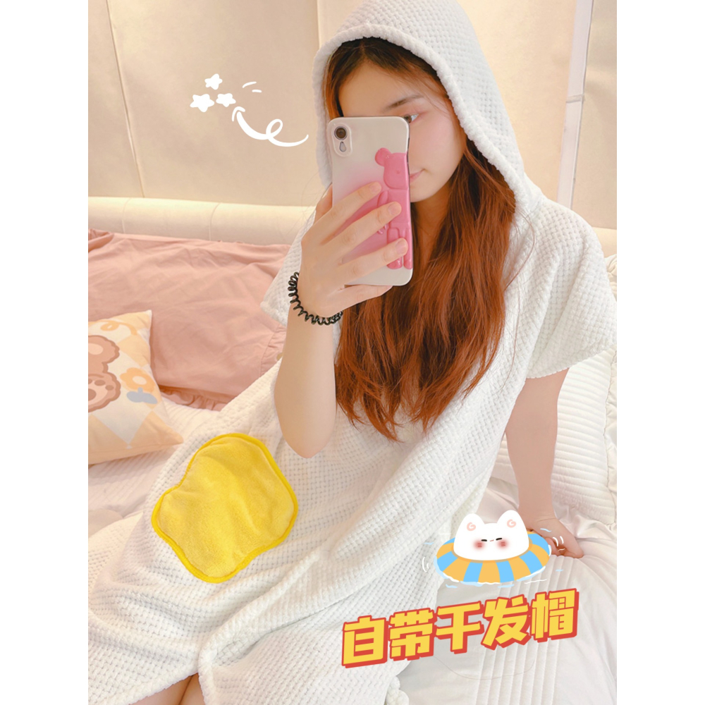 浴巾式浴袍浴衣女款大夏天背心吸水裹巾睡袍斗篷成人可穿游泳浴裙-細節圖3