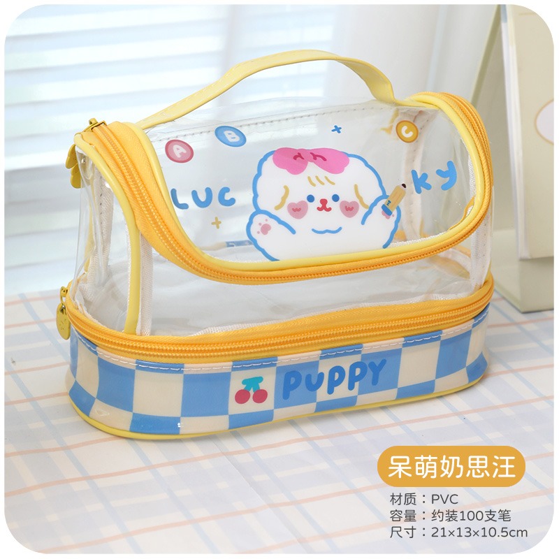 可愛透明筆袋女孩大容量女生小學生PVC防水文具ins初中開學鉛筆盒-細節圖7