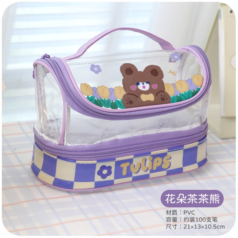 可愛透明筆袋女孩大容量女生小學生PVC防水文具ins初中開學鉛筆盒-細節圖8