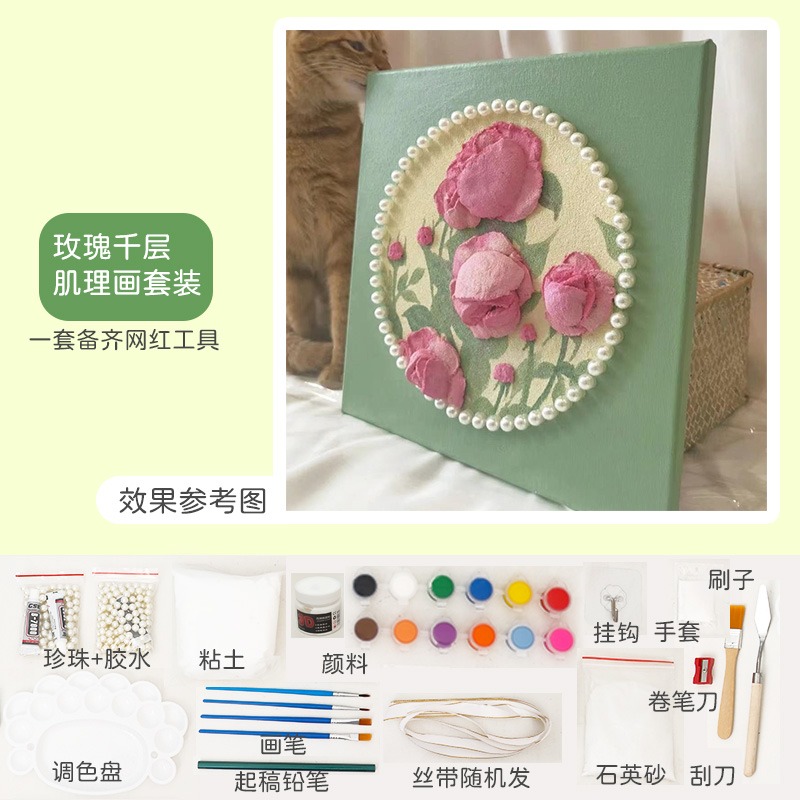 鬱金香立體肌理畫diy手工材料解悶禮物畫畫石英砂丙烯畫數字油畫-細節圖9