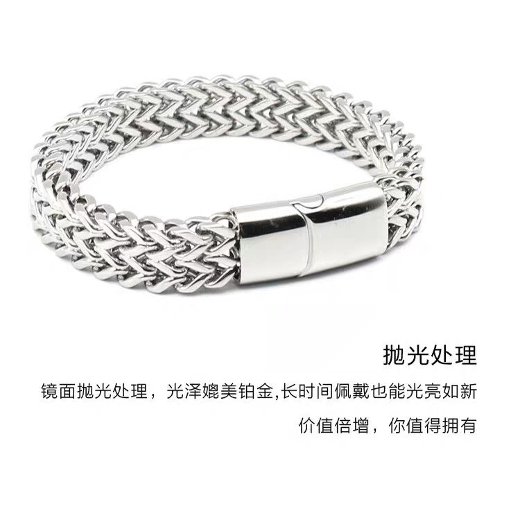 冷淡風潮流嘻哈鈦鋼手鏈男士手鏈不銹鋼雙排四方鏈磁鐵扣手鏈-細節圖7