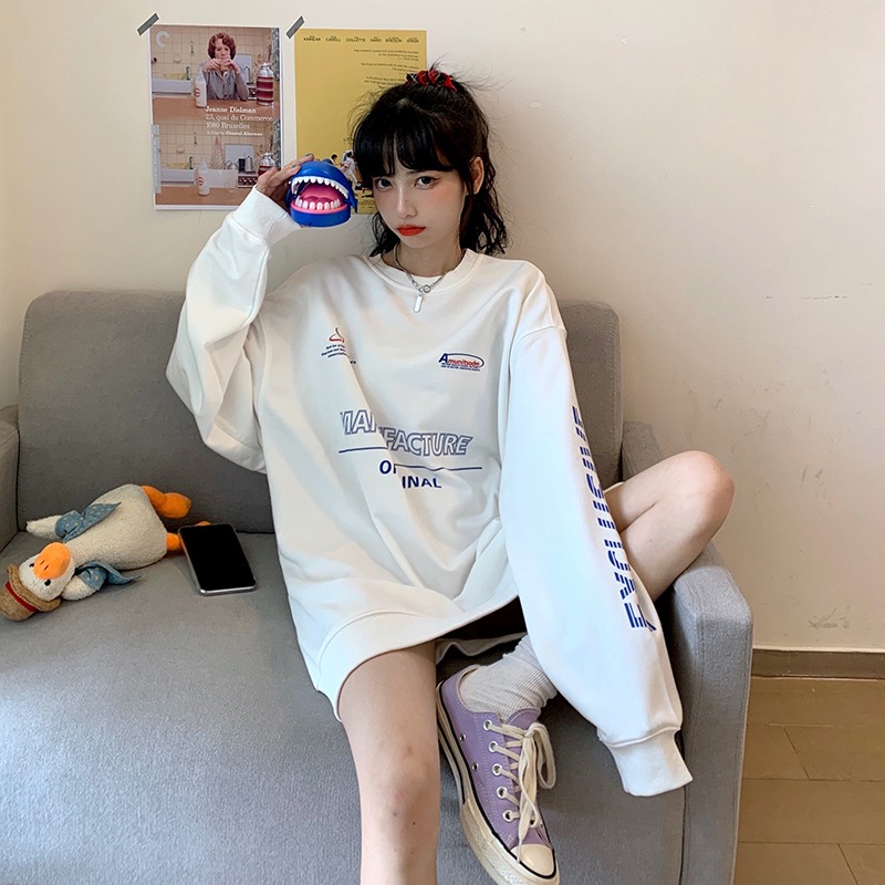 日系古著衛衣女寬松潮ins慵懶風中長款oversize外套-細節圖2