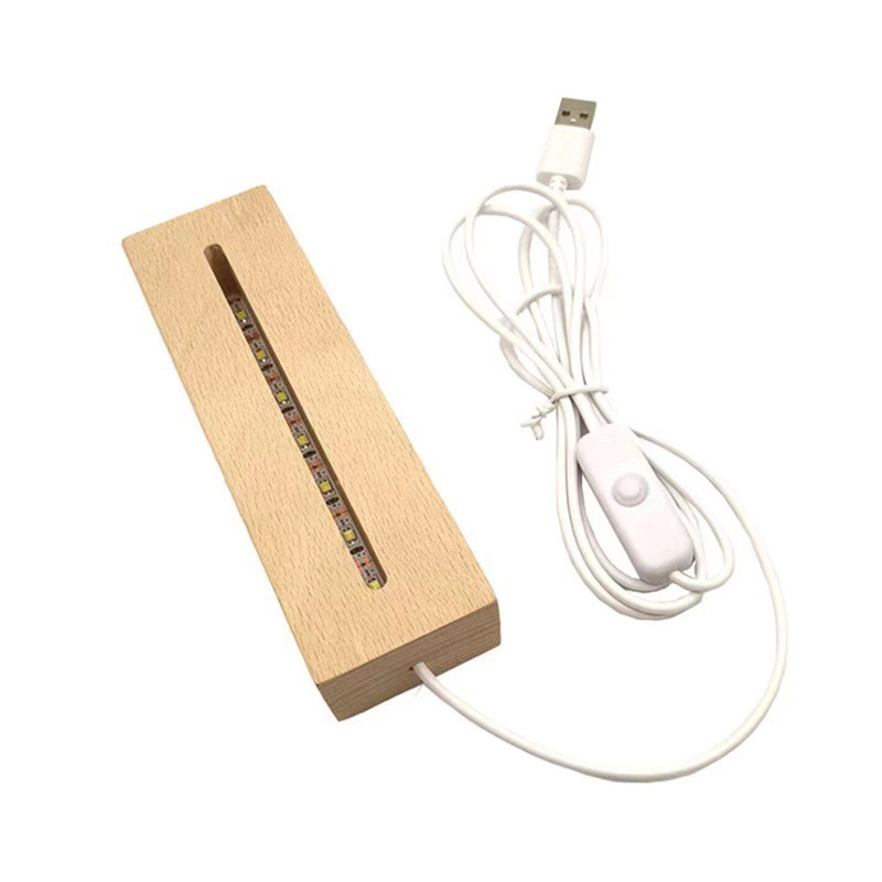 創意禮品實木LED發光底座3D小夜燈木質水晶工藝品擺件USB燈座-細節圖5