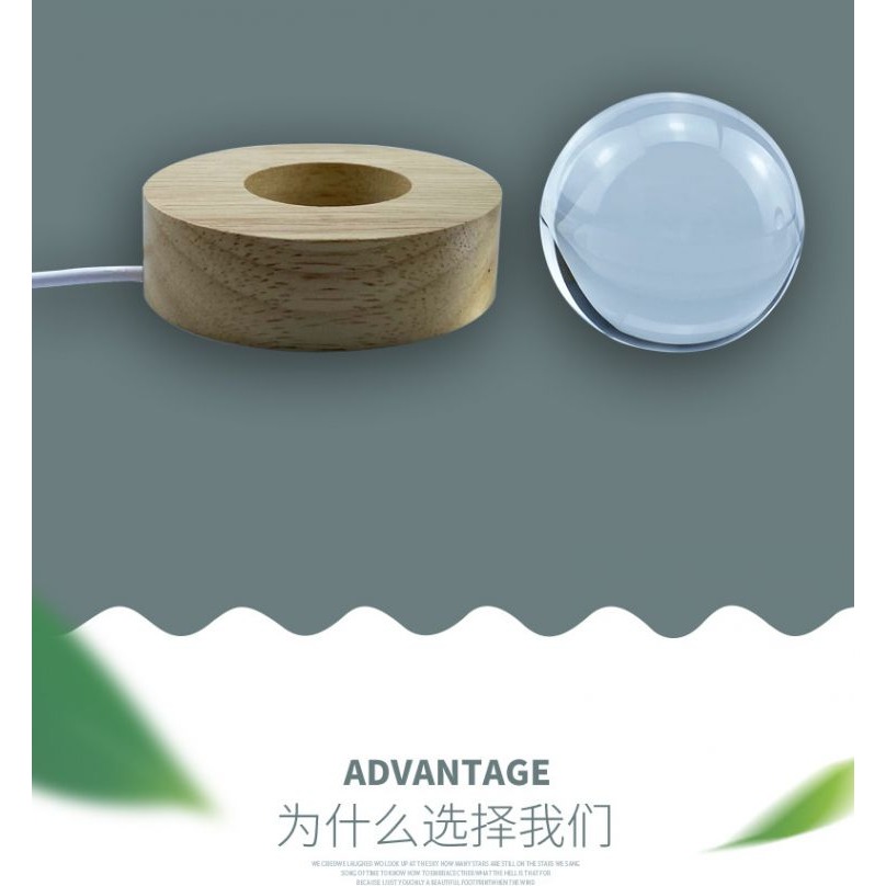 創意禮品實木LED發光底座3D小夜燈木質水晶工藝品擺件USB燈座-細節圖7