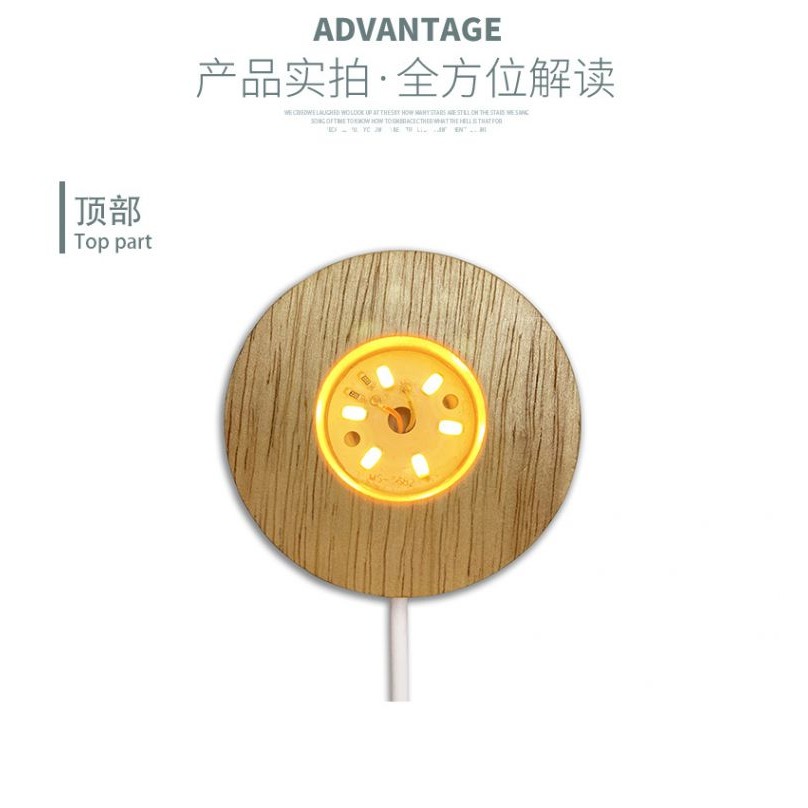創意禮品實木LED發光底座3D小夜燈木質水晶工藝品擺件USB燈座-細節圖9