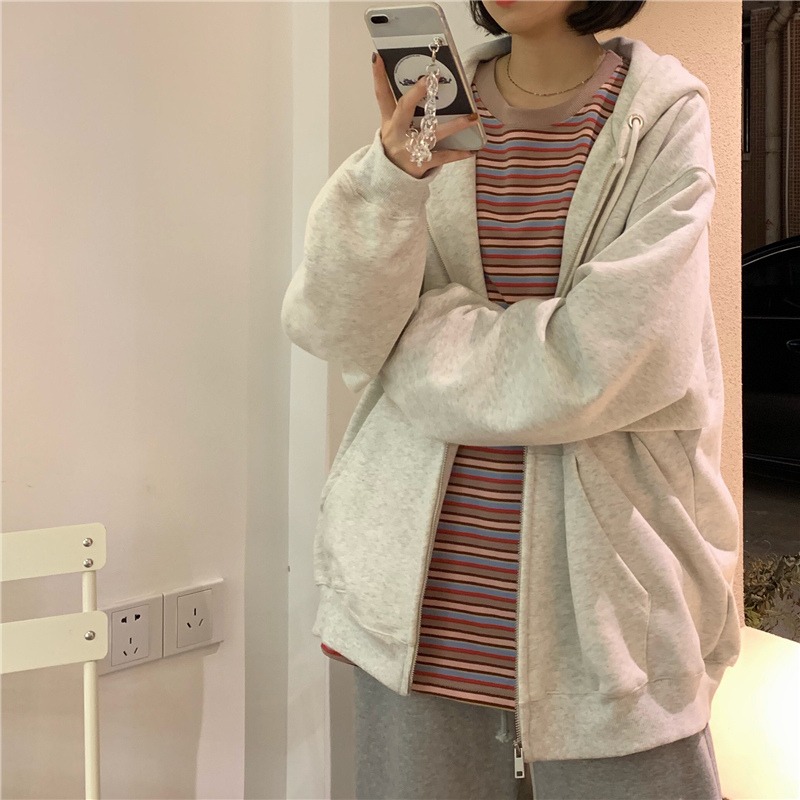 衛衣女早秋薄款寬松潮ins慵懶風bf日系拉鏈外套-細節圖3
