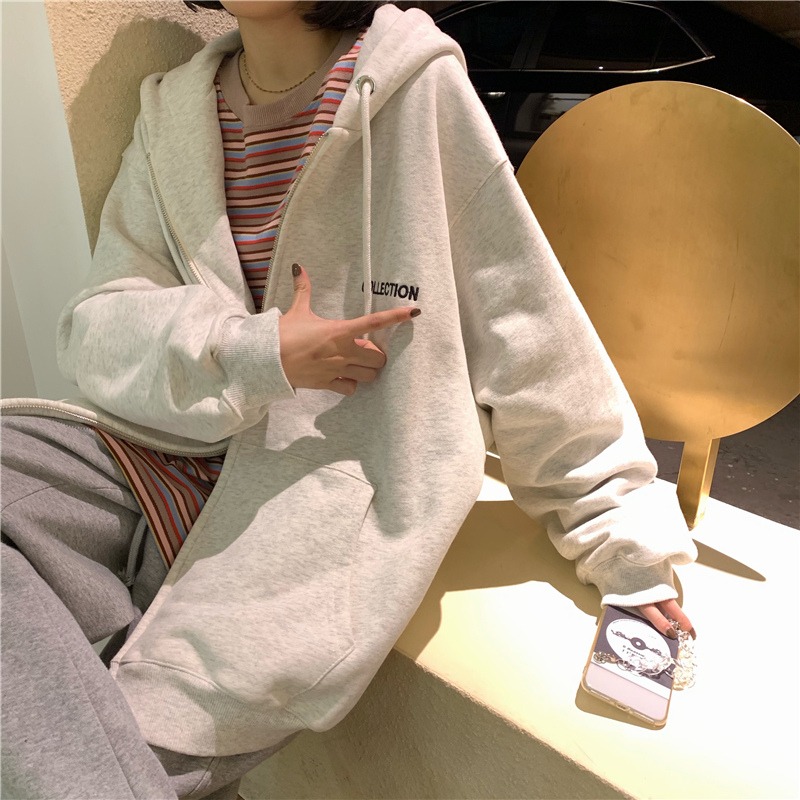 衛衣女早秋薄款寬松潮ins慵懶風bf日系拉鏈外套-細節圖4