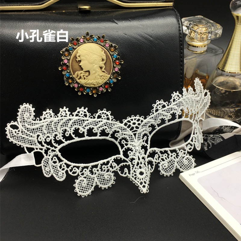 化妝舞會黑色蕾絲面具半臉女 萬聖節cos派對白趣可愛眼罩面紗-細節圖2