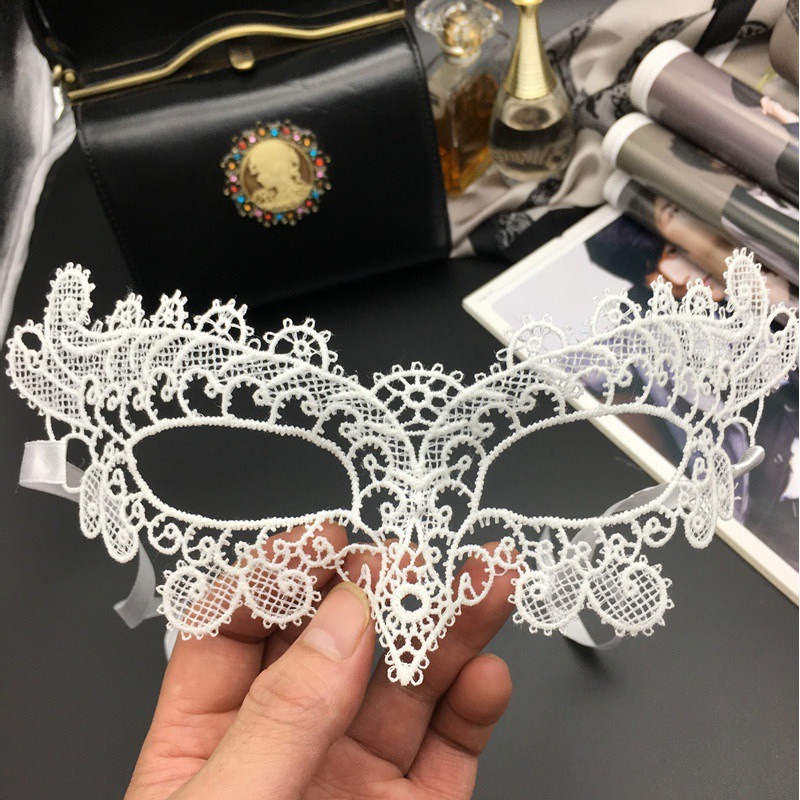 化妝舞會黑色蕾絲面具半臉女 萬聖節cos派對白趣可愛眼罩面紗-細節圖4