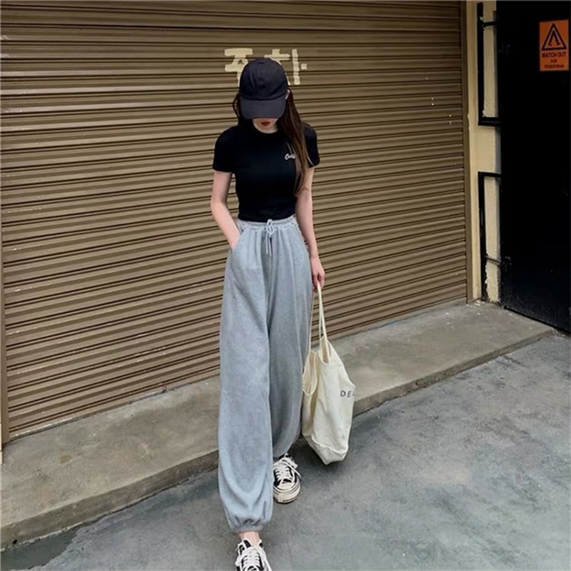 運動休閑小腳褲女秋季新款顯瘦學生高腰直筒哈倫九分束腳褲子-細節圖4