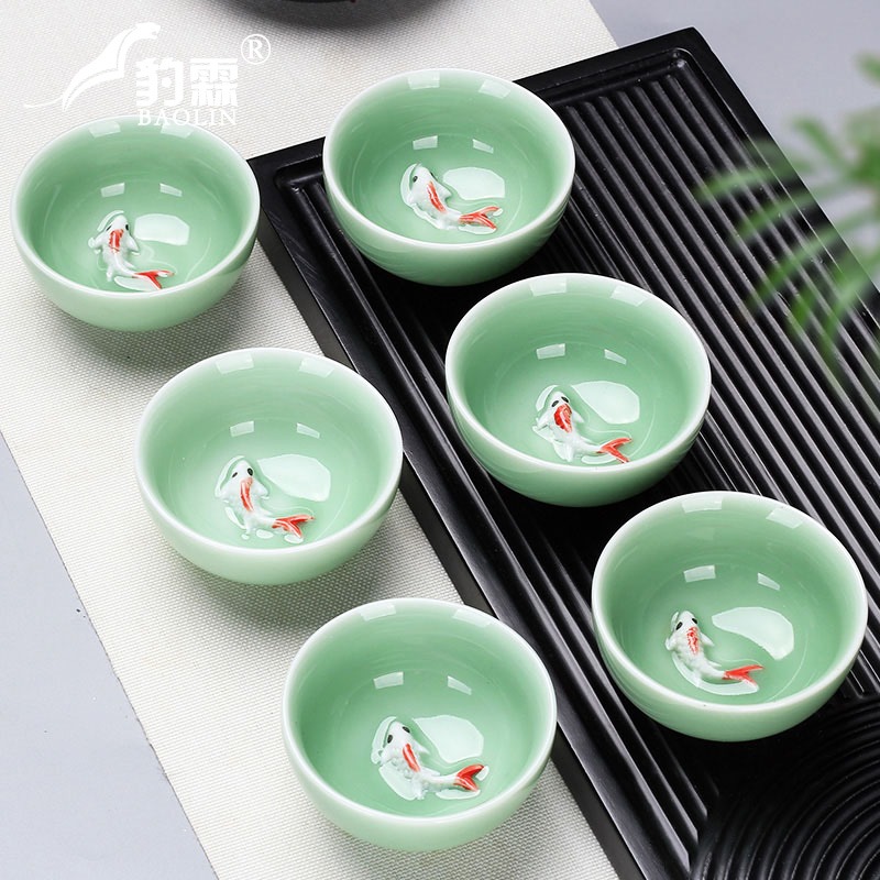 功夫小茶杯陶瓷茶盞茶碗家用單個主人杯青花瓷泡茶器青瓷中式簡約-細節圖2