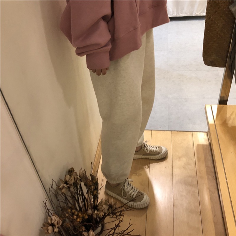 加厚休閑運動褲女秋冬高腰顯瘦加絨哈倫褲學生百搭九分褲-細節圖2