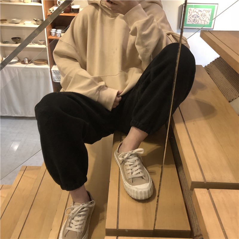 加厚休閑運動褲女秋冬高腰顯瘦加絨哈倫褲學生百搭九分褲-細節圖3