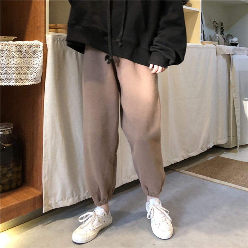 加厚休閑運動褲女秋冬高腰顯瘦加絨哈倫褲學生百搭九分褲-細節圖4