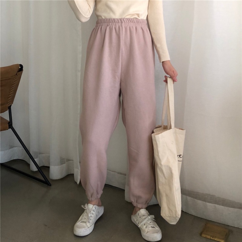 加厚休閑運動褲女秋冬高腰顯瘦加絨哈倫褲學生百搭九分褲-細節圖5