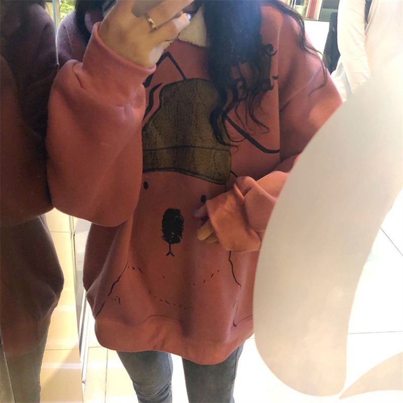 日系polo領衛衣女冬新款寬松bf慵懶風ins加絨加厚可愛上衣服-細節圖5