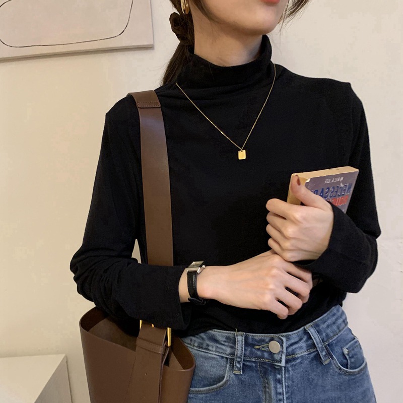 雙面德絨半高領打底衫女chic內搭顯瘦保暖加絨加厚洋氣上衣服-細節圖2
