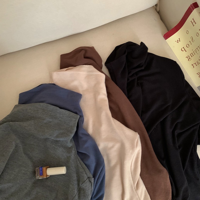 雙面德絨半高領打底衫女chic內搭顯瘦保暖加絨加厚洋氣上衣服-細節圖5