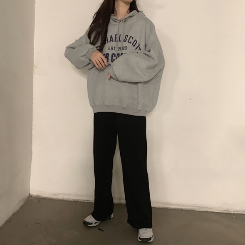 秋冬季加絨加厚休閑運動套裝女寬松衛衣顯瘦闊腿褲學生兩件套-細節圖3