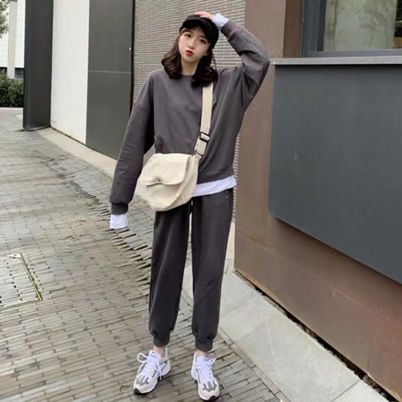 時尚休閑減齡運動套裝女春秋季寬松衛衣顯瘦哈倫褲學生兩件套-細節圖2