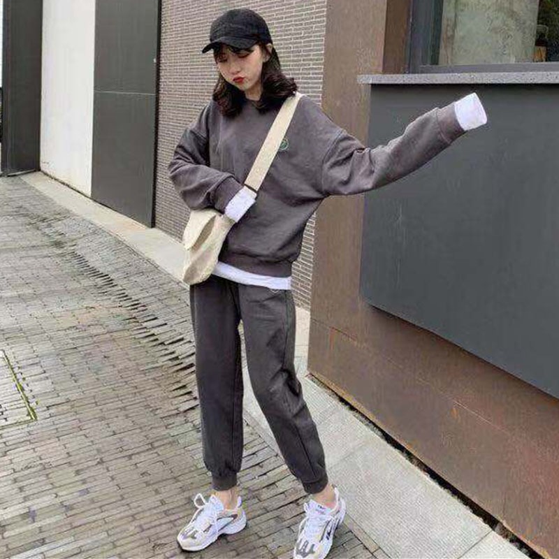 時尚休閑減齡運動套裝女春秋季寬松衛衣顯瘦哈倫褲學生兩件套-細節圖3