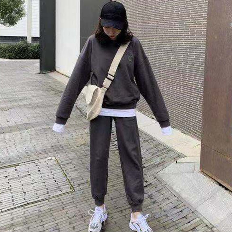 時尚休閑減齡運動套裝女春秋季寬松衛衣顯瘦哈倫褲學生兩件套-細節圖4