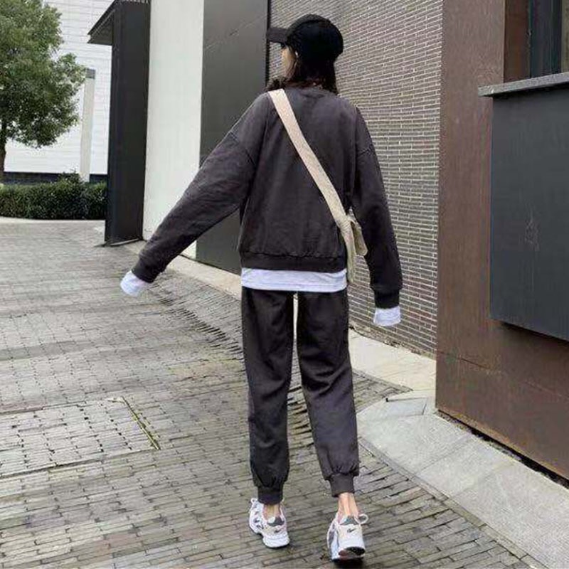 時尚休閑減齡運動套裝女春秋季寬松衛衣顯瘦哈倫褲學生兩件套-細節圖5