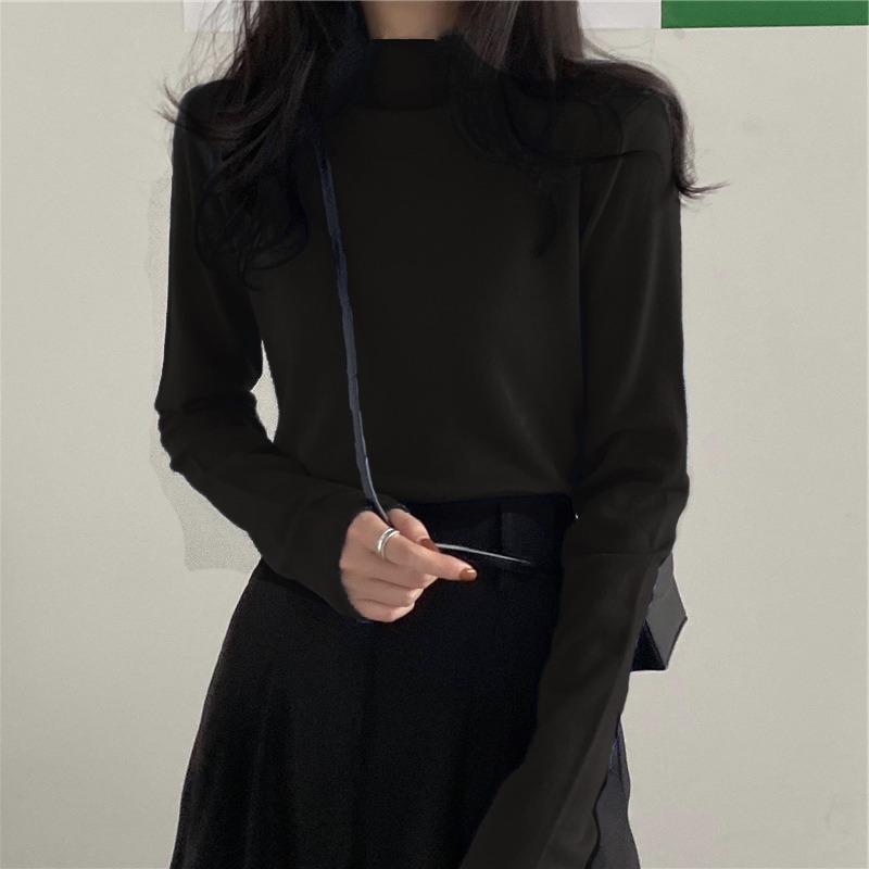 高領打底衫女秋冬洋氣內搭顯瘦學生百搭陽離子長袖上衣服-細節圖2