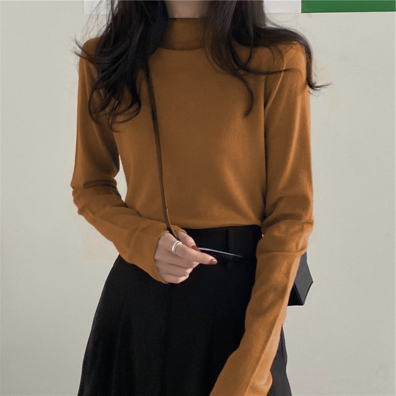 高領打底衫女秋冬洋氣內搭顯瘦學生百搭陽離子長袖上衣服-細節圖3