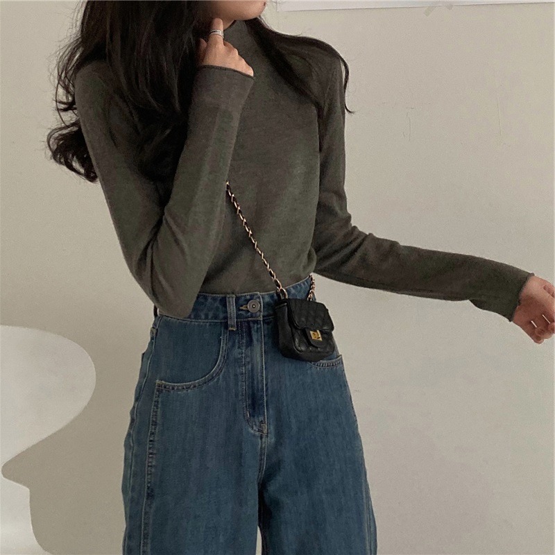 高領打底衫女秋冬洋氣內搭顯瘦學生百搭陽離子長袖上衣服-細節圖5