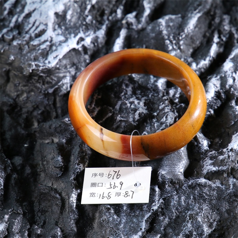 新疆黃籽料天然瑪瑙黃金絲玉寬鐲女款寬手鐲玉鐲-細節圖7