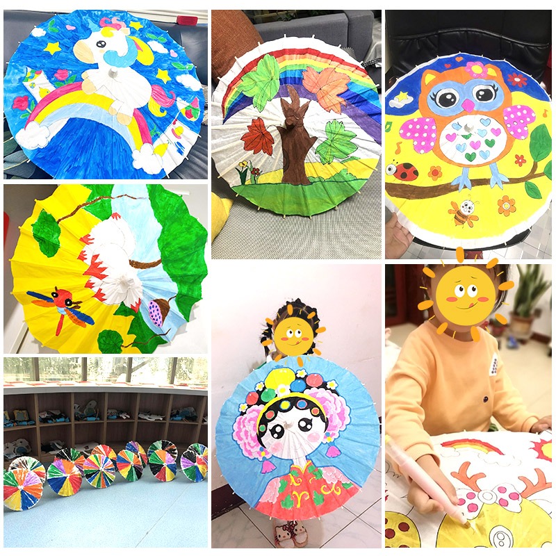 空白兒童油紙傘diy手工繪畫傘材料手繪塗鴉塗色道具幼兒園小雨傘-細節圖2