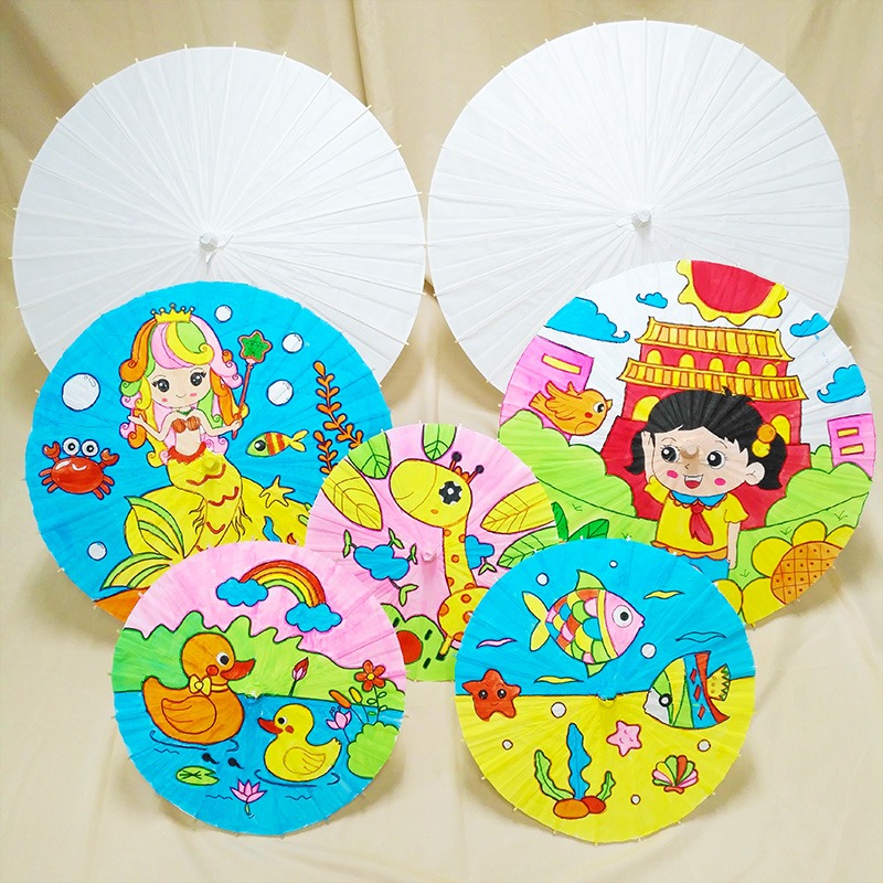 空白兒童油紙傘diy手工繪畫傘材料手繪塗鴉塗色道具幼兒園小雨傘-細節圖3